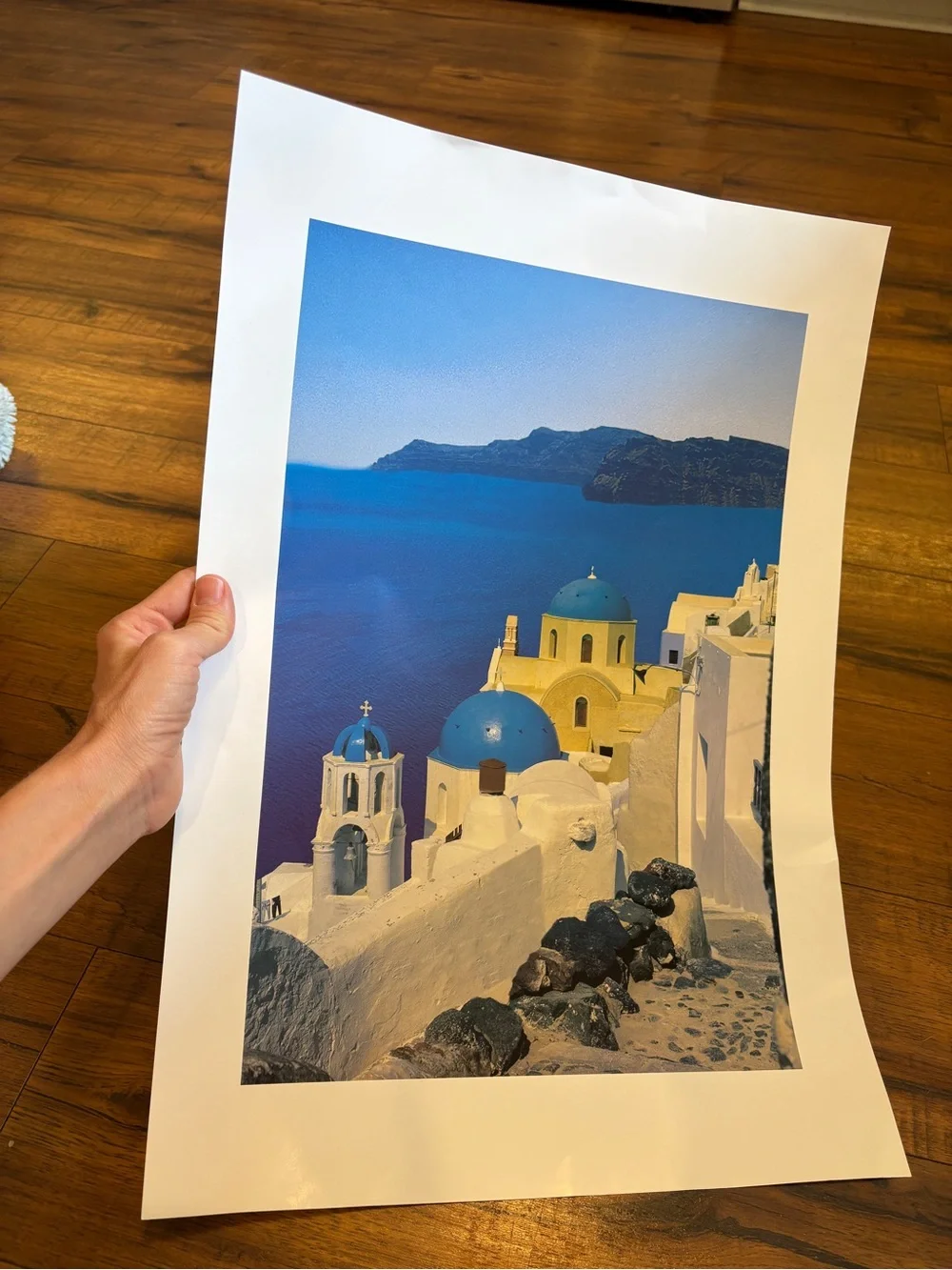 Oia Santorini Greece Photo Art Print White Houses Blue Domes Wall Decor 20x13.5